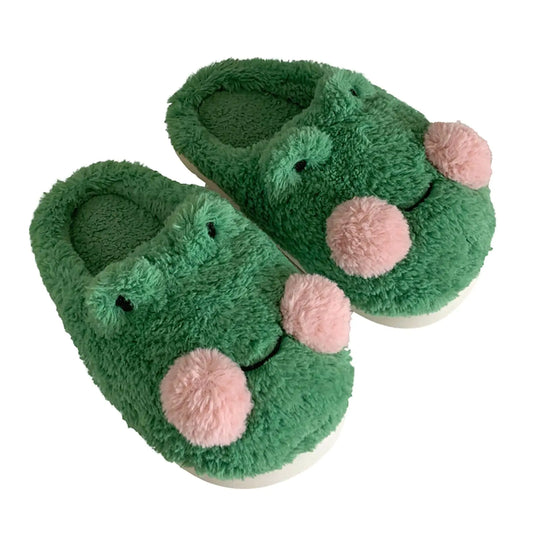 Womens fuzzy memory foam slippers Womens cute animal slippers Frog Slippers Cartoon Animal Slippers Frog Fluffy Slippers Retro Memory Foam Plush Indoor Home Shoes Thick Soled Slippers Frog 44-45